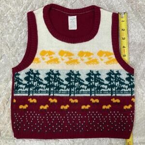 Vintage cropped sweater vest with trees sheep and clouds